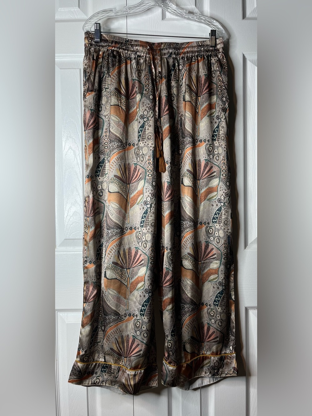 World Market Womenβs Large/XL Botanical Print Satin Lounge PJ Pajama Pants Boho